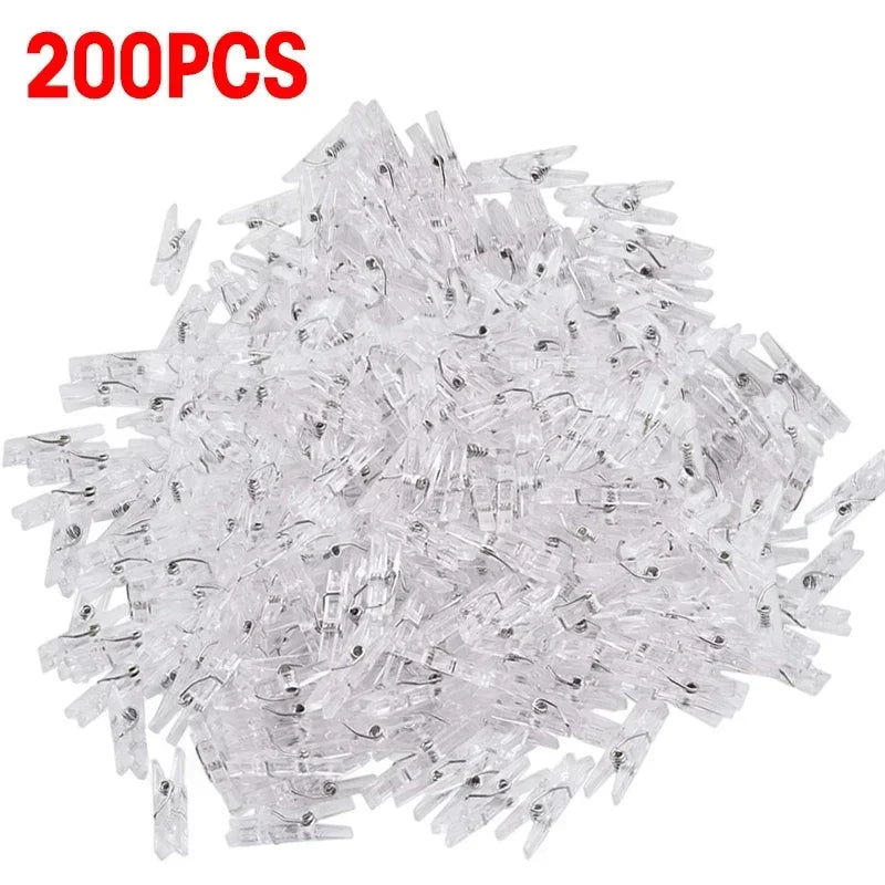 200/50Pc Mini Plastic Clips Transparent Photo Snack Sealing Clip Clothespins DIY Home Party Decoration Fairy Light Hanging Clamp
