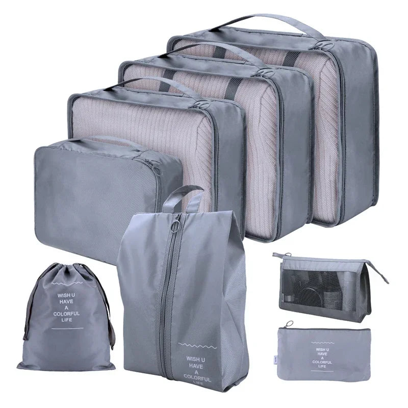 Waterproof Packing Cubes 8pc Set for Suitcases Travel Packing Organizer With Double Zipper Pulls Mesh Top 100% Durable Polyester