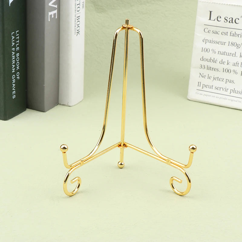 1Pc Craft Gold Bracket Book Holder Metal Bowl Plates Plate Rack Picture Art Frame Pedestal Display Stand Home Decor Supplies