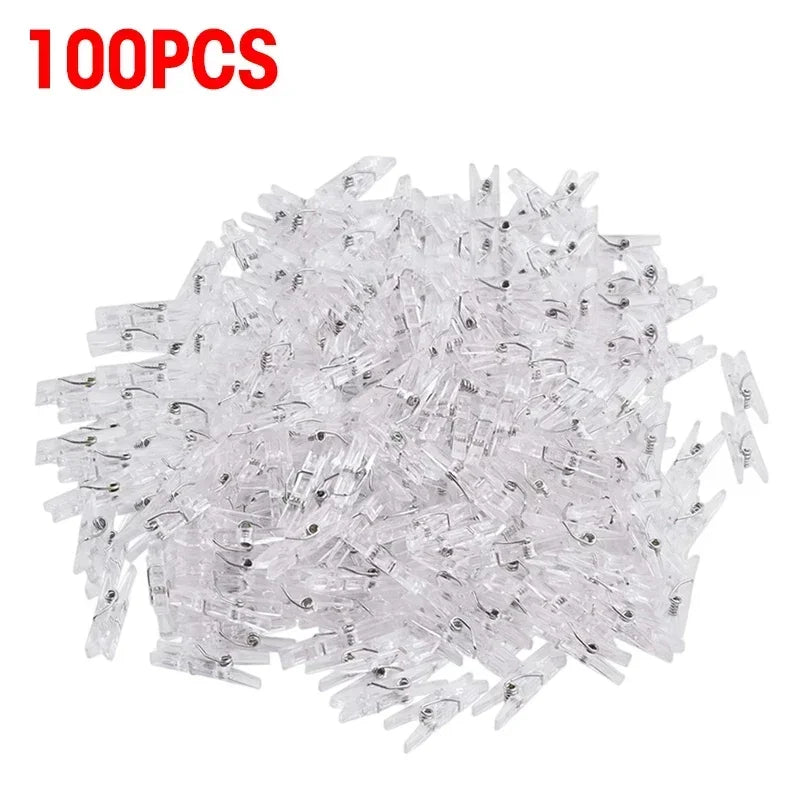 200/50Pc Mini Plastic Clips Transparent Photo Snack Sealing Clip Clothespins DIY Home Party Decoration Fairy Light Hanging Clamp