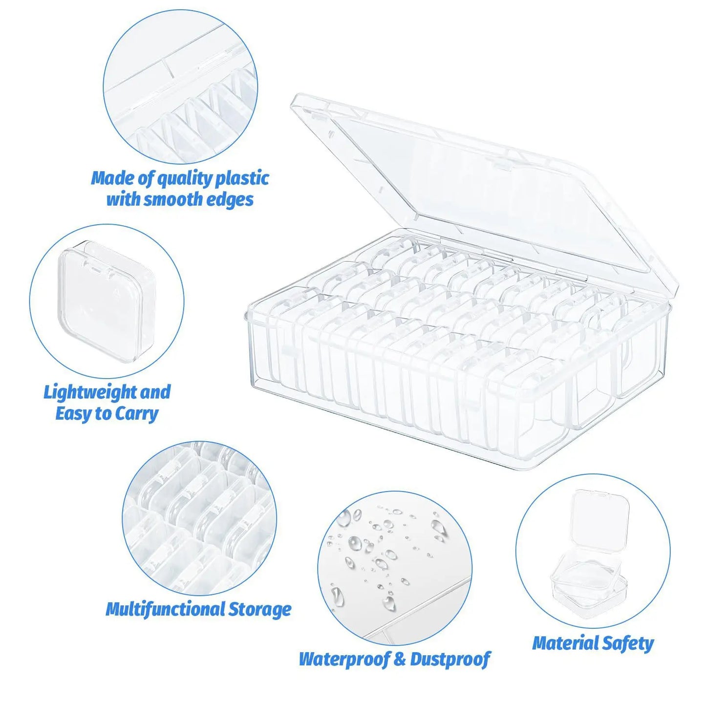 30Pcs Small Clear Plastic Bead Storage Box Bead Organizer Box Containers with Hinged Lid for Storage of Small Items