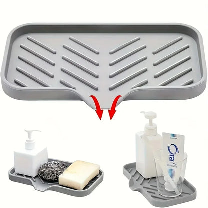 Silicone Kitchen Sink Tray Soap Dish Holder with Drain Tip Countertop Sink Scrubber Drain Pad for Sponge Kitchen Bathroom Tools