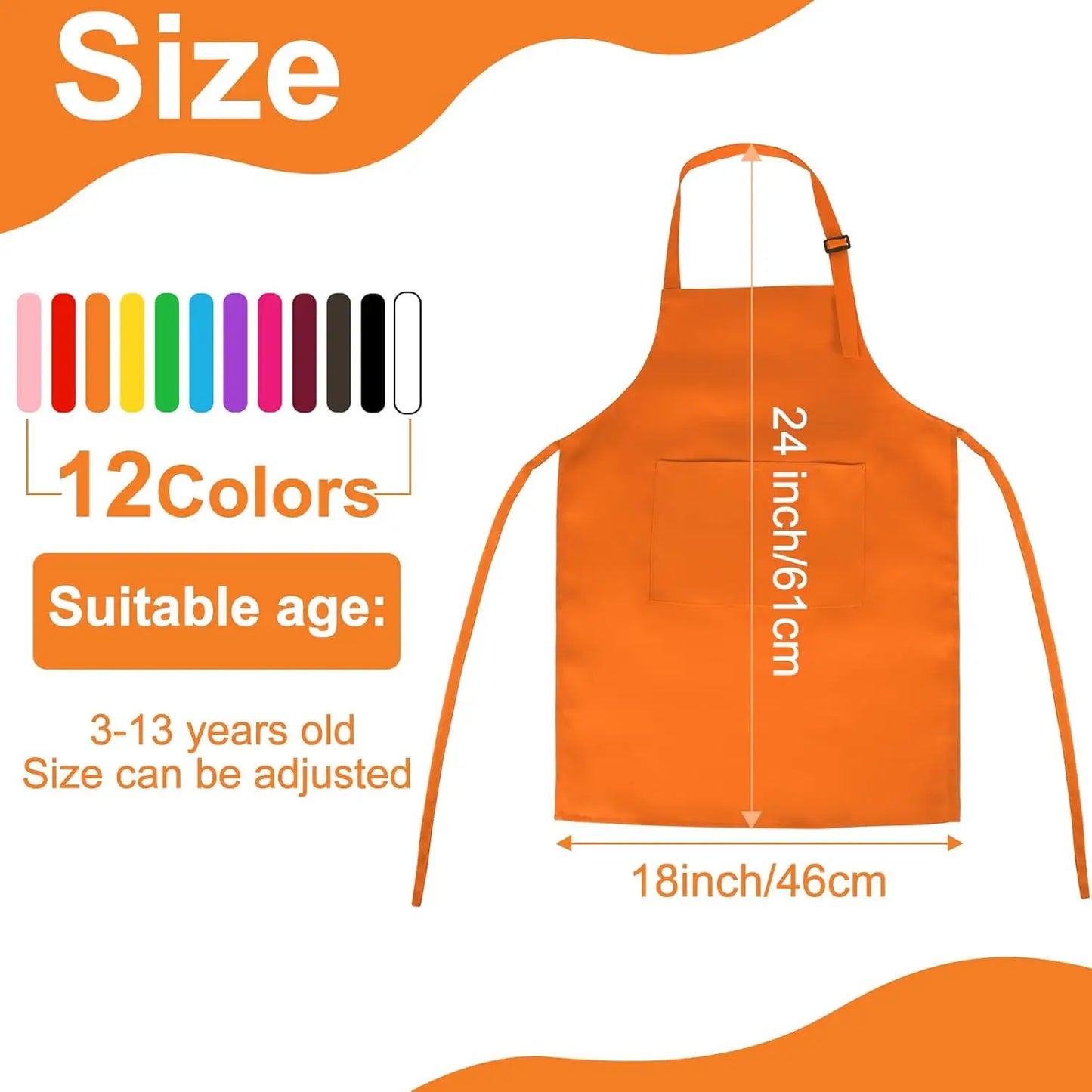 6-12 Pack Kids Painting Aprons with 2 Pockets Adjustable Chef Art Apron for Cooking Baking Painting Crafting Christmas Party