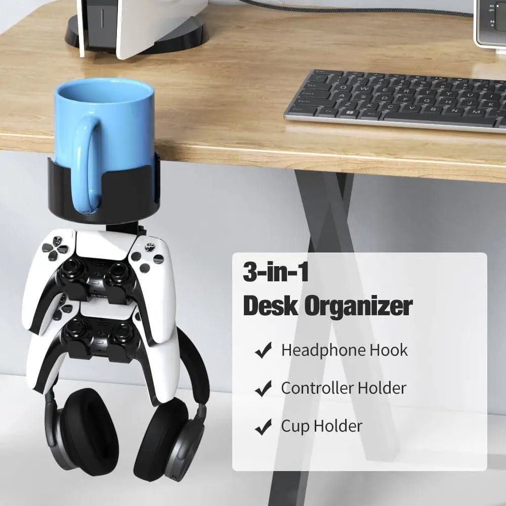 4 in 1 Desk Cup Holder with Headphone Hanger and Controller Stand Gaming Accessories Universal Adjustable