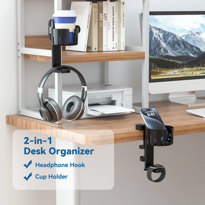 KDD 2 in 1 Replaceable Cup Holder Under Desk Clamp Headphone Stand Rotatable Headset Hanger Cup & Headset Storage