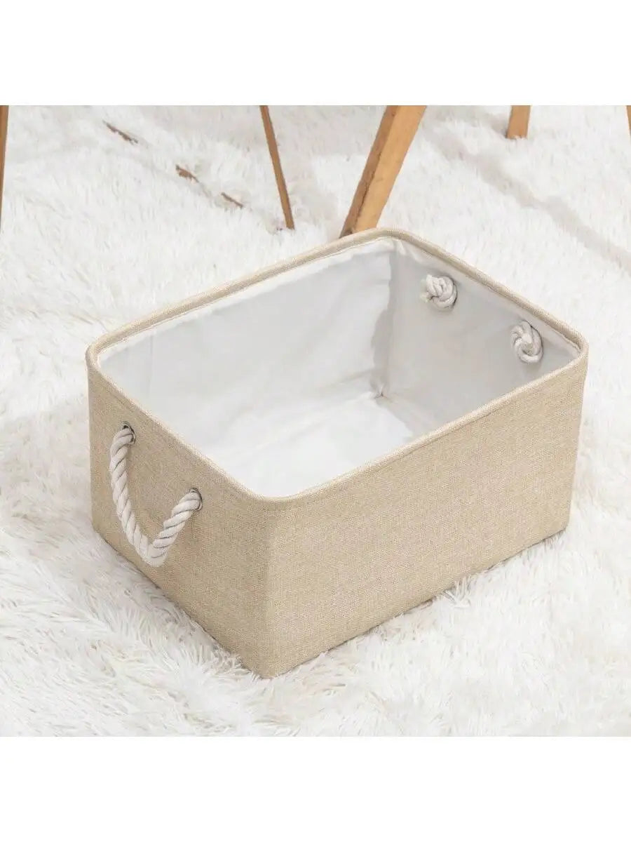 3sizes 1PCS foldable desktop storage basket with large capacity and handle for toys organizer, linen fabric storage basket for d