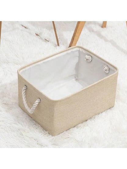 3sizes 1PCS foldable desktop storage basket with large capacity and handle for toys organizer, linen fabric storage basket for d