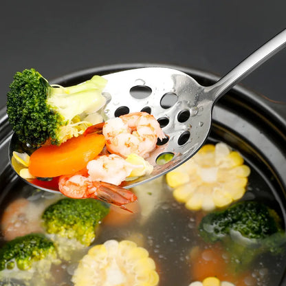 304 Stainless Steel Long Handle Public Hole Spoon Serving Fork Salad Household Tablespoons Cutlery Dinnerware Kitchen