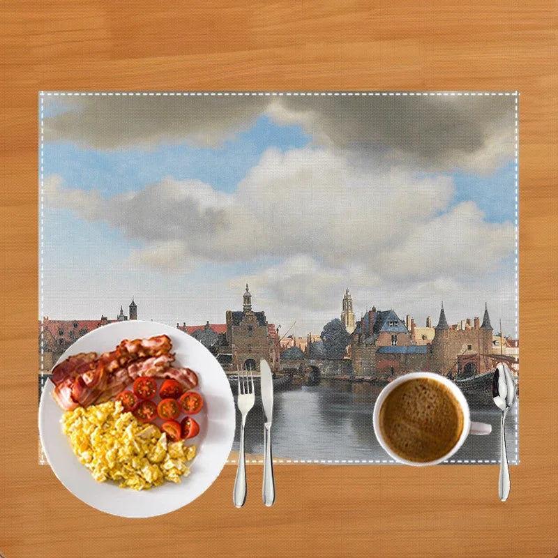 Famous Oil Painting By Claude Monet Table Mats Waterlily Lotus Flower Coffee Cup Pads Kitchen Accessories Linen Dining Placemat