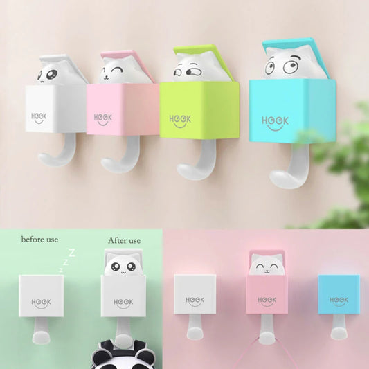 Creative Cute Cat Wall Hanging Hook for Clothes Hat Scarf Key Cute Animals Hanger Rack Wall Decoration Free Punching
