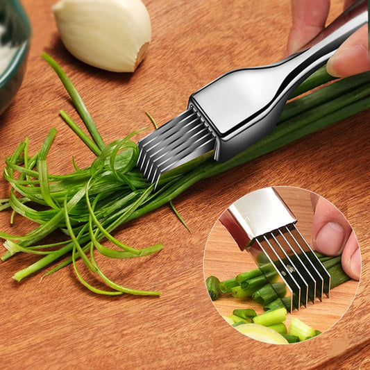 Stainless Steel Kitchen Knife for Chopped Green Onion with Curved Handle Design Food Speedy Chopper Silk the Knife