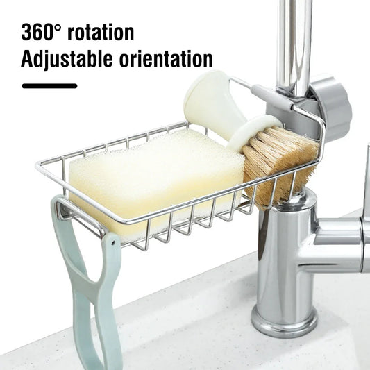 1PC Kitchen Sink Drain Holder Adjustable Height Flexible and Rotatable Hanging Faucet Rack Suitable for Soap Sponges Brushes