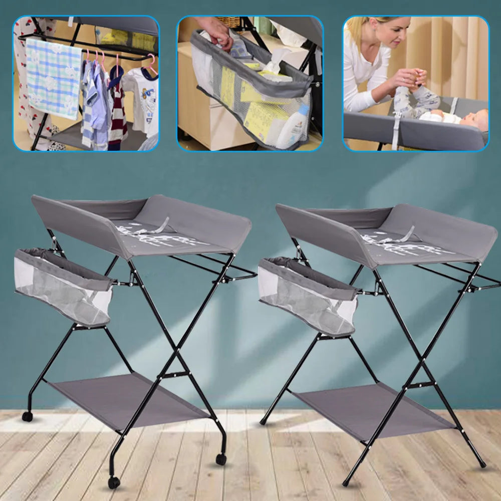 Portable Baby Changing Table Folding Nursery Changing Station Black/Khaki/Gray Load Capacity 15kg