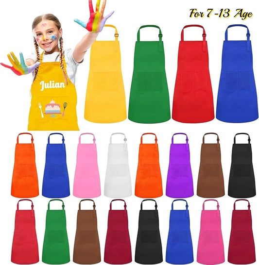 6-12 Pack Kids Painting Aprons with 2 Pockets Adjustable Chef Art Apron for Cooking Baking Painting Crafting Christmas Party