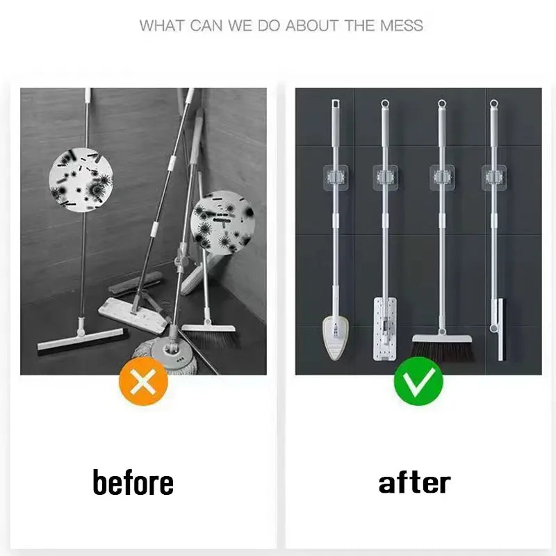 4PCS Wall Mounted Mop Organizer Holder Wall-Mounted Waterproof Mop Storage Rack Broom Hanger Hooks Household Tools