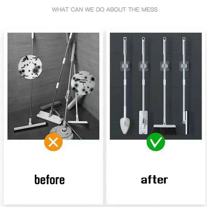 4PCS Wall Mounted Mop Organizer Holder Wall-Mounted Waterproof Mop Storage Rack Broom Hanger Hooks Household Tools