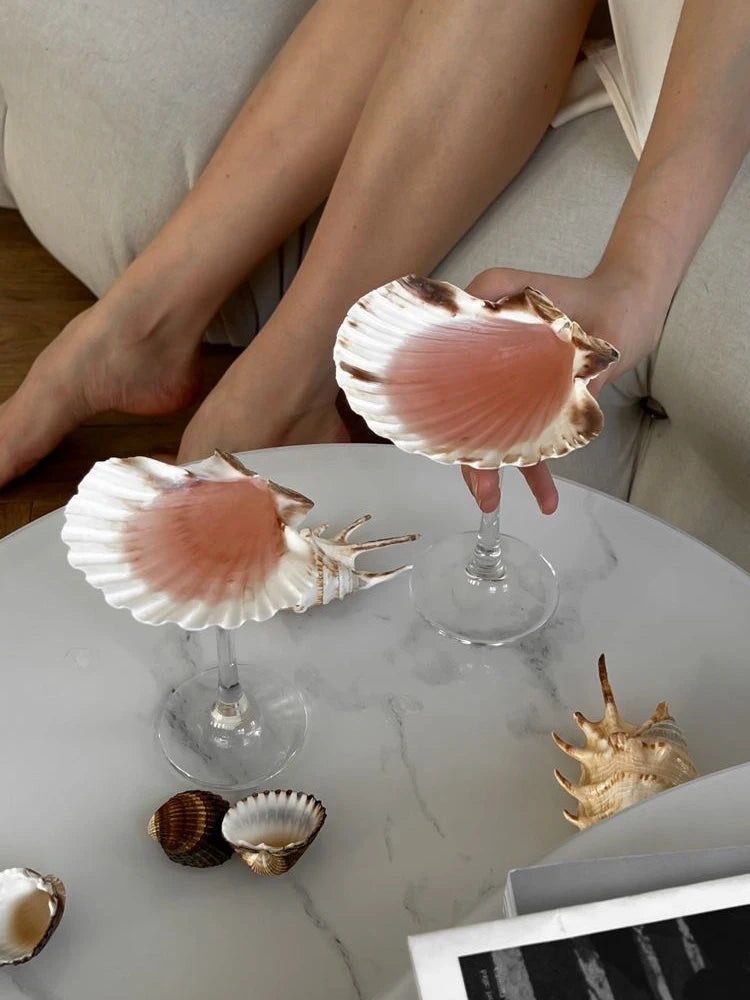Ahunderjiaz-Natural Conch Scallop Shell Glasses, Light Luxury Decorative Ornaments, Kitchen Drinkware Set, Home Decoration