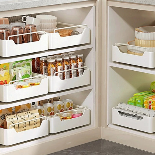 Kitchen Storage Rack with Slide Rail Pull-out Nail Free Installation High Temperature Resistant Practical Simple Storage Box