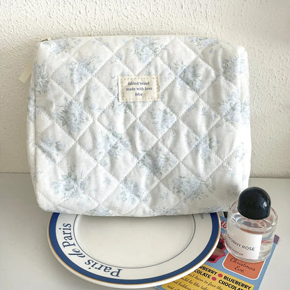 Storage Organizer Floral Puffy Quilted Makeups Bags Flower Printed Cosmetic Pouch Large Travel Cosmetics Bag Makeup Accessory