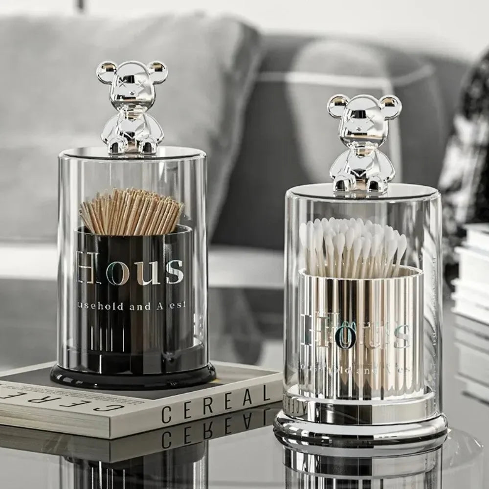 1pc Acrylic Toothpick Box Dispenser Jars with Lids Set Cute Decor Storage Containers for Cotton Ball, Cotton Swab Storage Tank