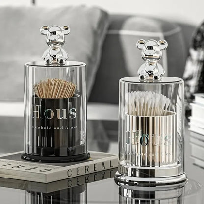 1pc Acrylic Toothpick Box Dispenser Jars with Lids Set Cute Decor Storage Containers for Cotton Ball, Cotton Swab Storage Tank
