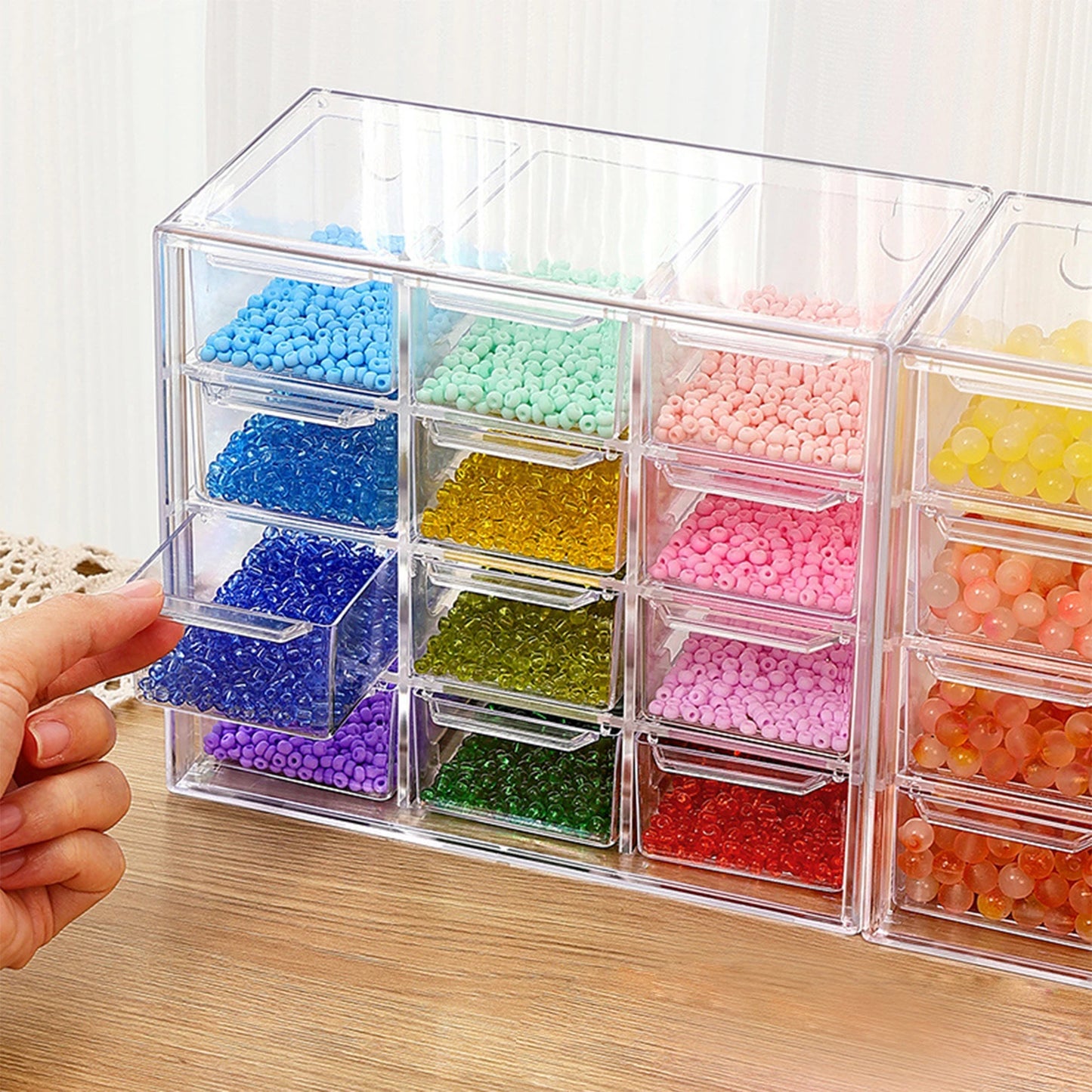 Transparent Compartment Beaded Storage Box Ins Style Large Capacity Acrylic Drawer Diy Handmade Rice Bead Jewelry Display Box