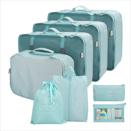 Waterproof Packing Cubes 8pc Set for Suitcases Travel Packing Organizer With Double Zipper Pulls Mesh Top 100% Durable Polyester
