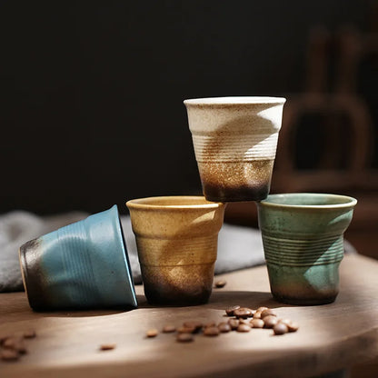 Creative Coarse Ceramic Coffee Cups Retro Irregular Folded Ceramic Mug