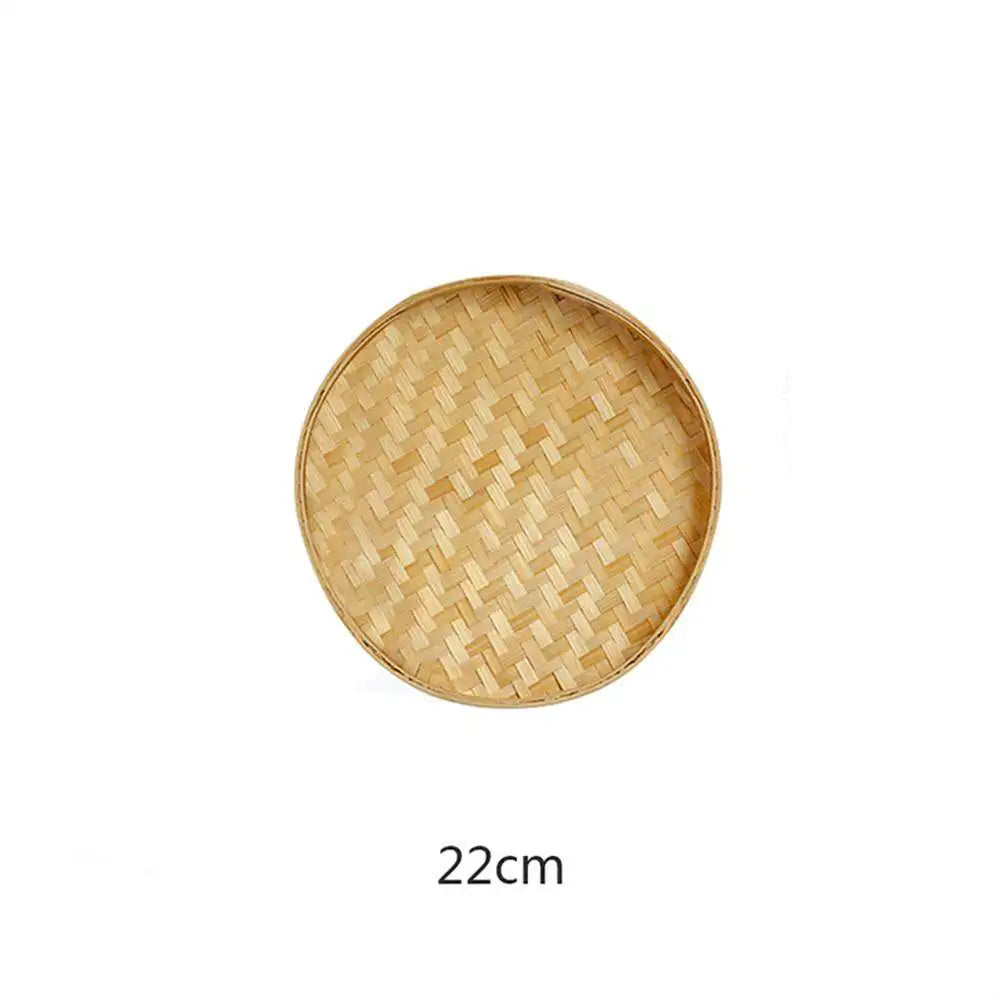 Rattan Wicker Basket Handwoven Fruit Tea Snack Bread Basket Cosmetic Round Storage Box Water Hyacinth Weaving Bamboo Tray