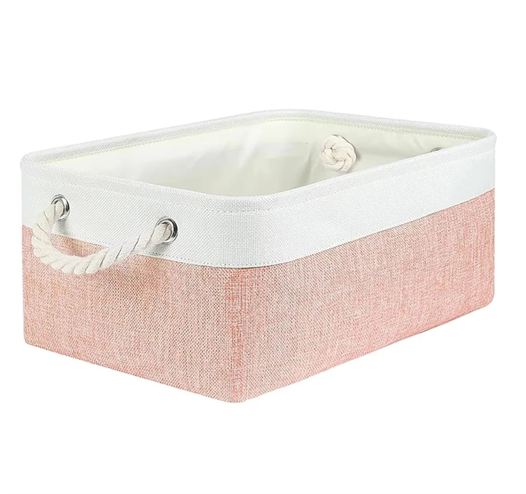 3sizes 1PCS foldable desktop storage basket with large capacity and handle for toys organizer, linen fabric storage basket for d