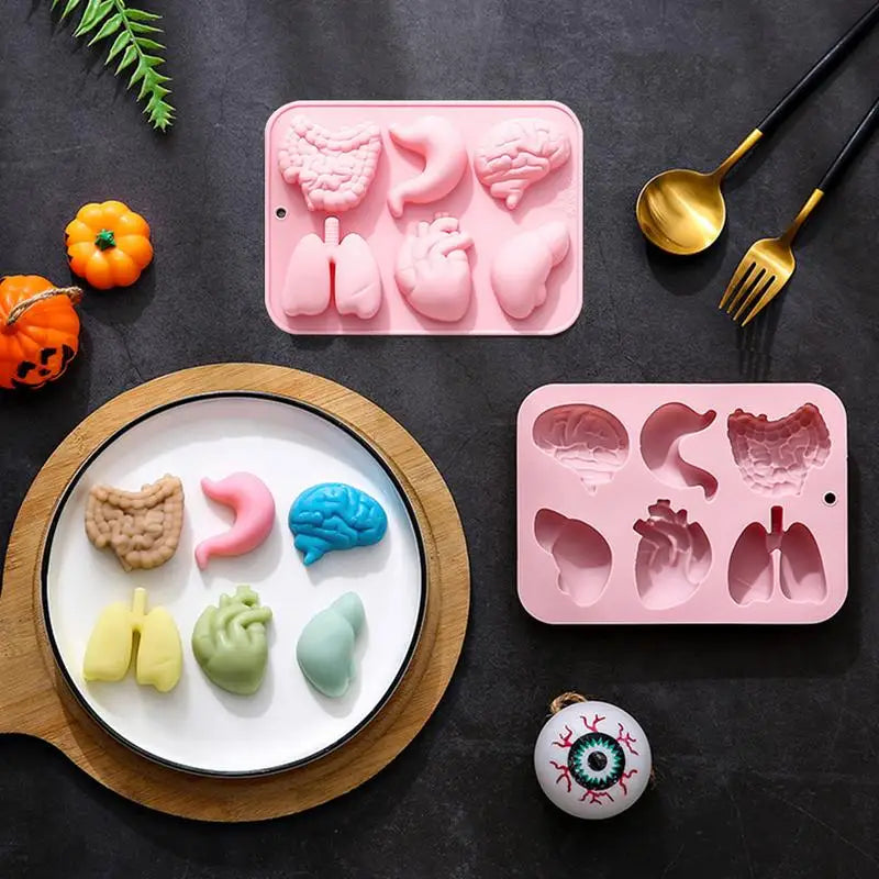 Human Organs Silicone Molds Heart Liver Brain Fondant Mold DIY Chocolate Candy Halloween Cake Decorating Tools