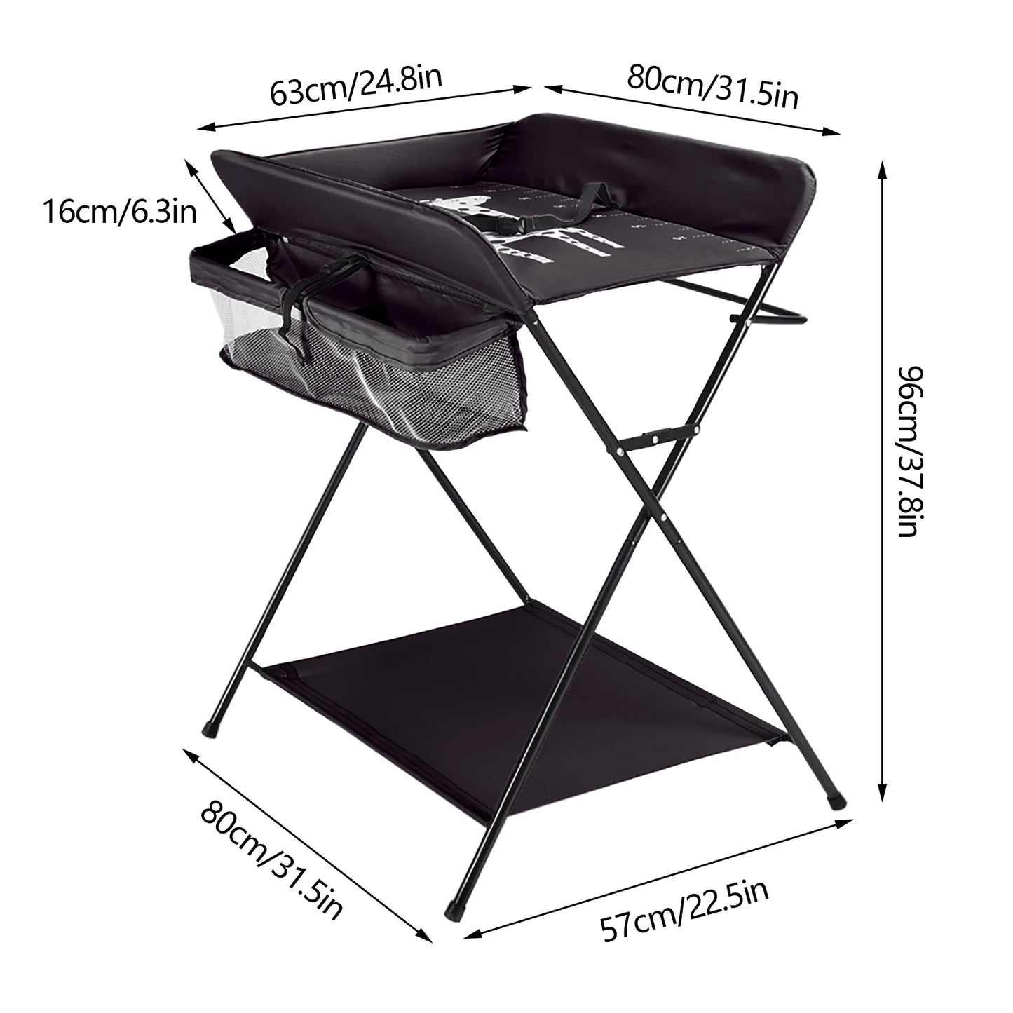 Portable Baby Changing Table Folding Nursery Changing Station Black/Khaki/Gray Load Capacity 15kg