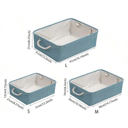 3sizes 1PCS foldable desktop storage basket with large capacity and handle for toys organizer, linen fabric storage basket for d