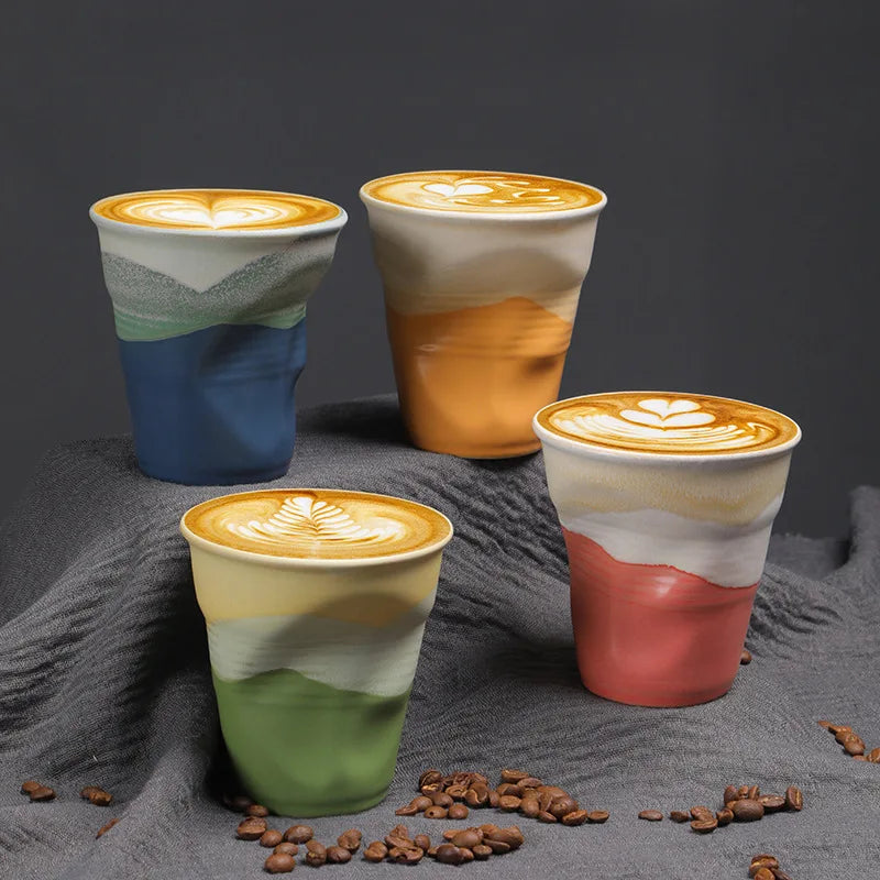Creative Coarse Ceramic Coffee Cups Retro Irregular Folded Ceramic Mug
