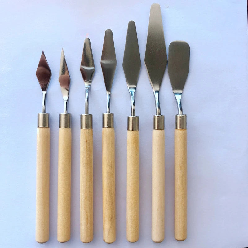 7 Pcs/set Stainless Steel Fondant Cake Spatula Cream Mixing Scraper Oil Painting Scoop Cake Decoration Accessories