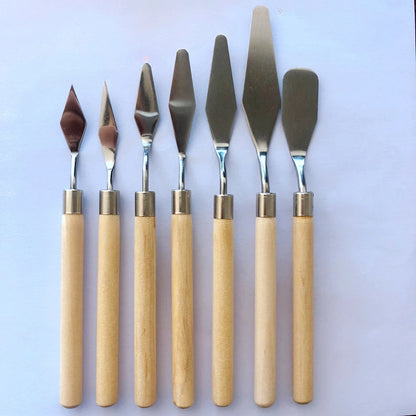 7 Pcs/set Stainless Steel Fondant Cake Spatula Cream Mixing Scraper Oil Painting Scoop Cake Decoration Accessories