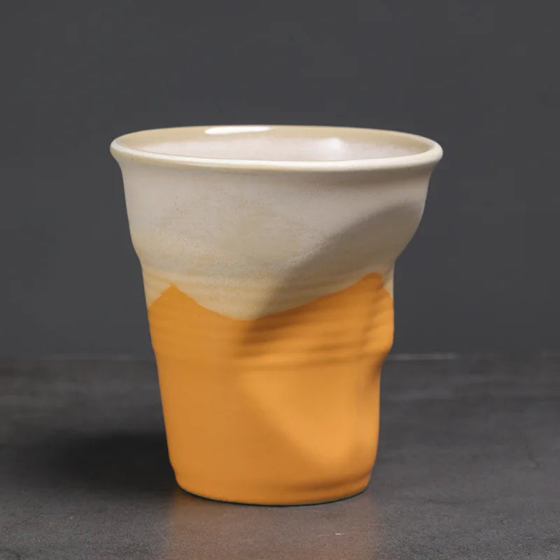 Creative Coarse Ceramic Coffee Cups Retro Irregular Folded Ceramic Mug