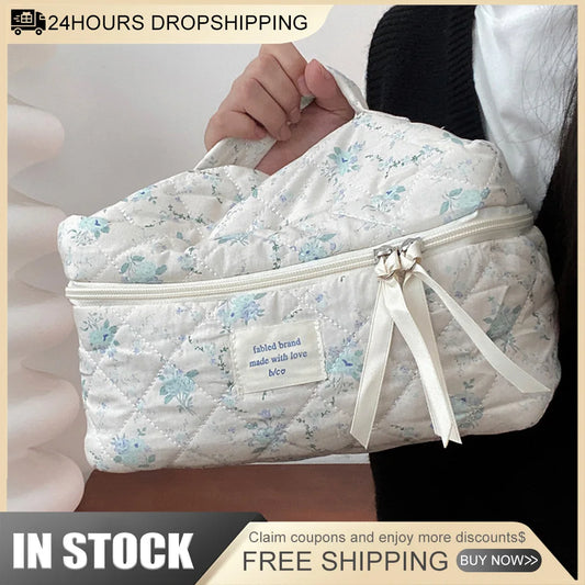 Storage Organizer Floral Puffy Quilted Makeups Bags Flower Printed Cosmetic Pouch Large Travel Cosmetics Bag Makeup Accessory