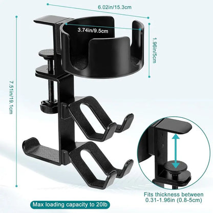 4 in 1 Desk Cup Holder with Headphone Hanger and Controller Stand Gaming Accessories Universal Adjustable