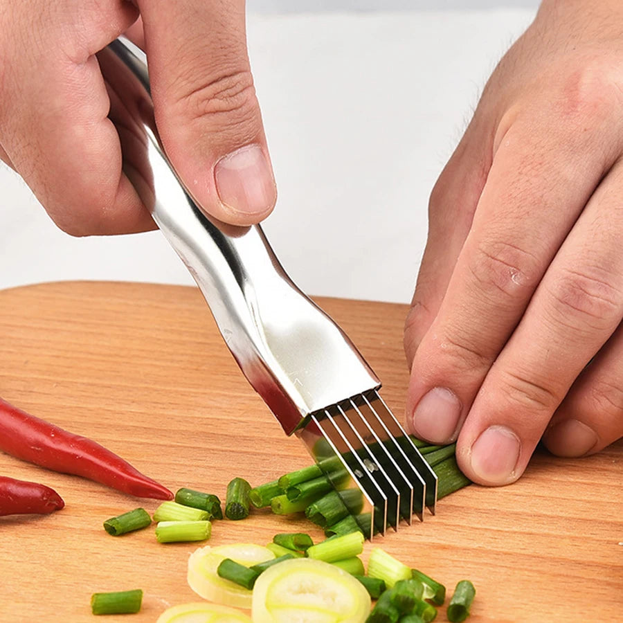 Stainless Steel Kitchen Knife for Chopped Green Onion with Curved Handle Design Food Speedy Chopper Silk the Knife