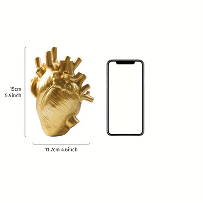 1pc Creative Heart Vase - Resin Decorative Bottle Dried Flower Container - Halloween Thanksgiving Christmas Decor - Indoor Ornament - For Home Decor Lovers